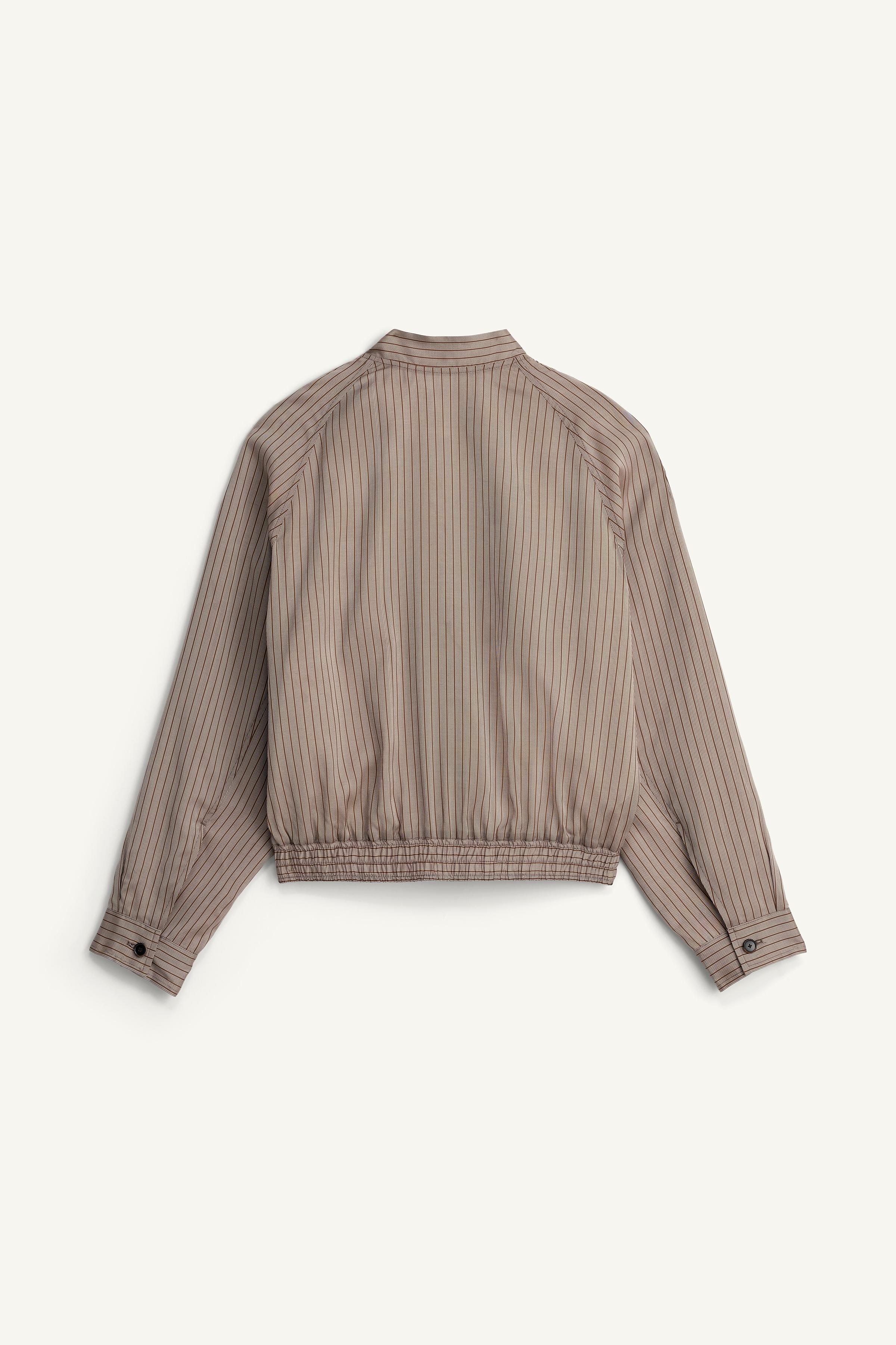 CROPPED STRIPED VISCOSE-CUPRO BOMBER JACKET